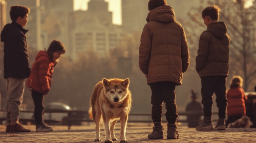 A Lonely Stray Dog in a Vibrant Park.
