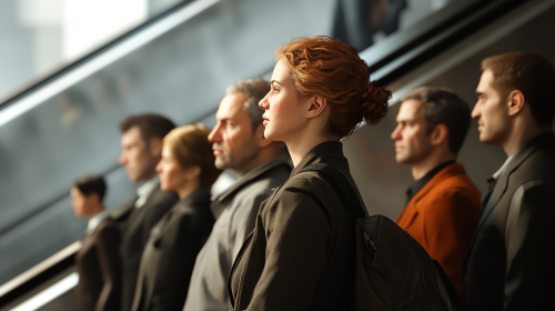 A Long Line of Office Workers Waiting