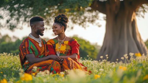 A Loving Black Couple in Kente Cloth