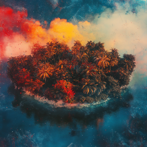 A Lush Island at Sunset from Above