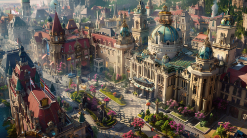 A Luxurious City with Citizens, Cars, and Flowers A Luxurious City with Citizens, Cars, and Flowers