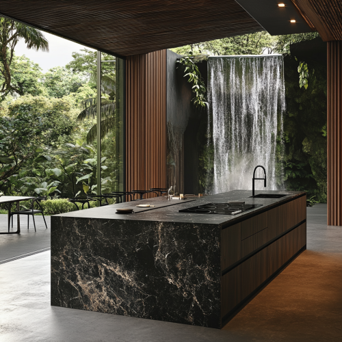 A Luxurious Modern Kitchen in a Waterfall Mansion