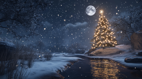 A Magical Winter Night with Christmas Tree