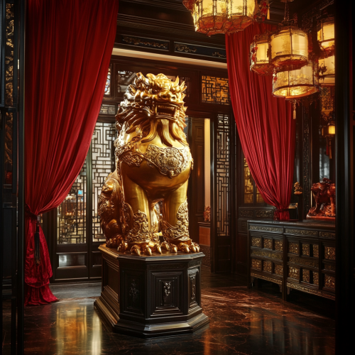 A Majestic Golden Pi Xiu in Elegant Chinese Room