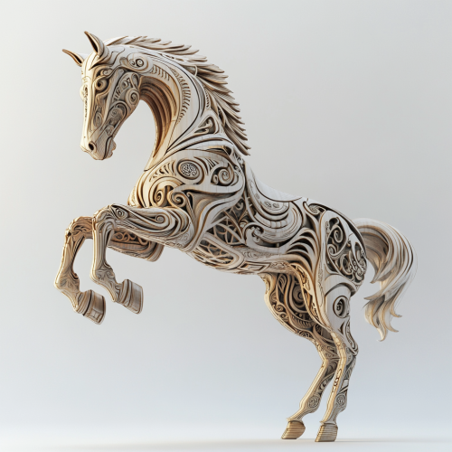 A Majestic Jumping Horse Sculpture in Wood