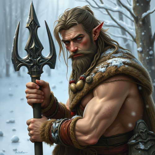 A Male Barbarian Elf Druid in Winter