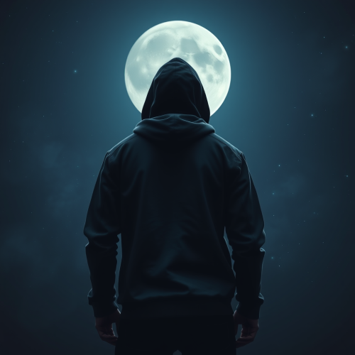 A Man's Cyberpunk Stance Under a Moonlit Sky