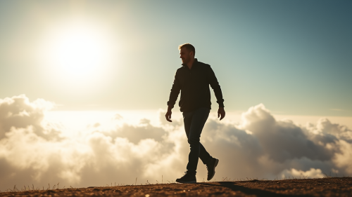 A Man's Shadow Walking Among Clouds