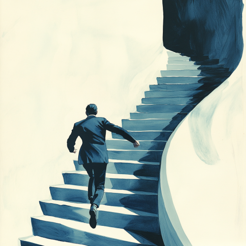 A Man Climbing Stairs to Achieve Dream