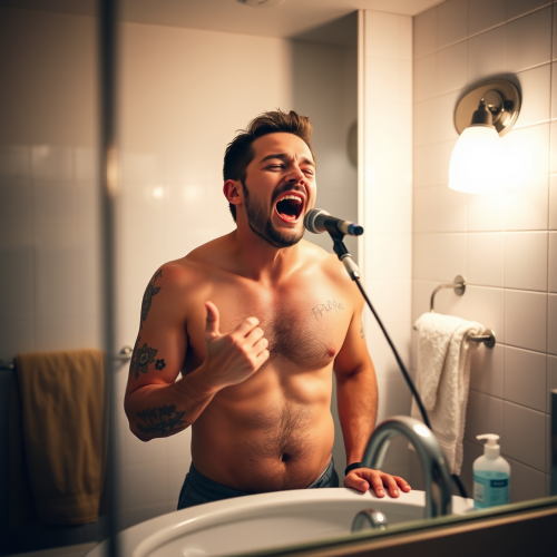 A Man Performing a Song in the Bathroom