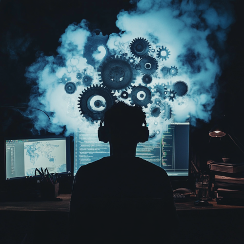 A Man Struggles with Gears in His Head