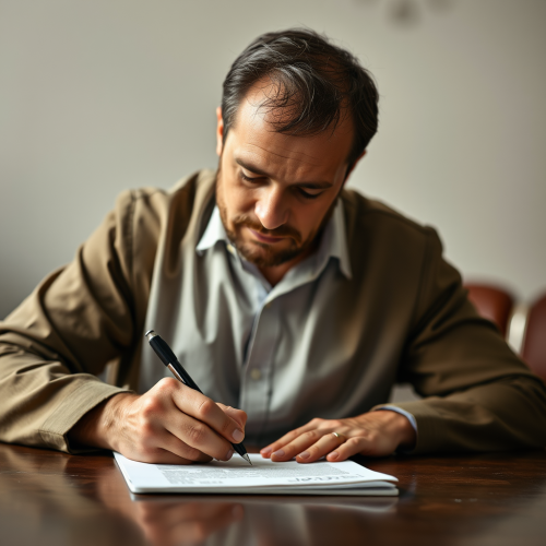 A Man Writing with His Left Hand