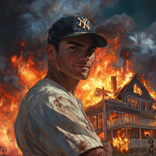 A Man in Baseball Uniform Smiling By Fire