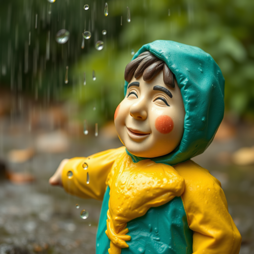 A Man in Rain in Childish Dough Style