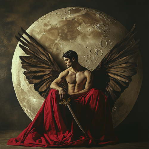 A Manly Figure Gracefully Sits Under Giant Moon
