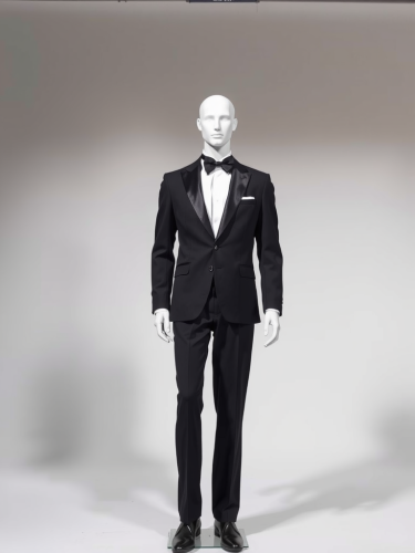 A Mannequin Displaying a Classic Black Tuxedo