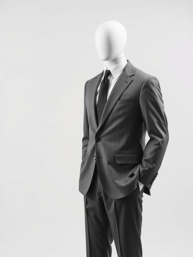 A Mannequin in Grey Suit on White Background