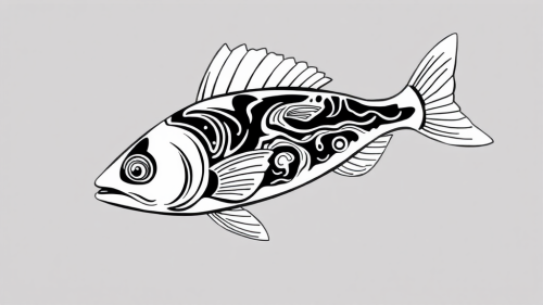 A Maori-style black and white fish drawing.