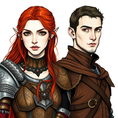A Medieval Elvish Woman and Human Man Portrait