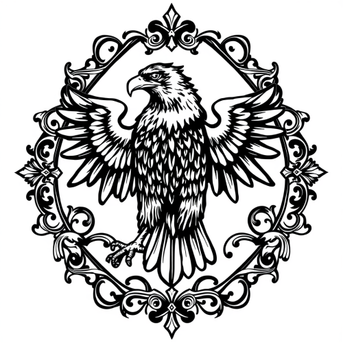 A Medieval Hawk with Gothic Scrollwork Frame