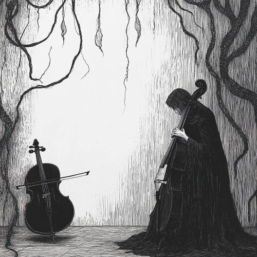 A Melancholic Figure with Cello Player_Background Elements