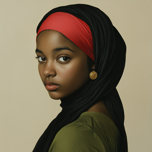 A Melancholic Young Woman in Black Headscarf