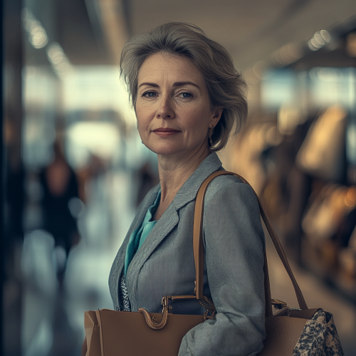 A Middle-Aged Woman Shopping for Luxury Accessories