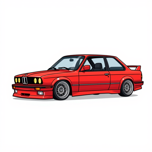 A Minimalist Cartoon of Lowered Red BMW E30 M3