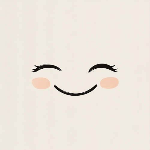 A Minimalist Chinese-inspired happy face with crescent eyes