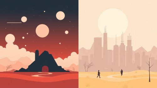 A Minimalist Poster of Utopian vs Dystopian Worlds