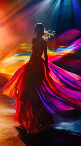 A Model in Flowing Dress on Runway