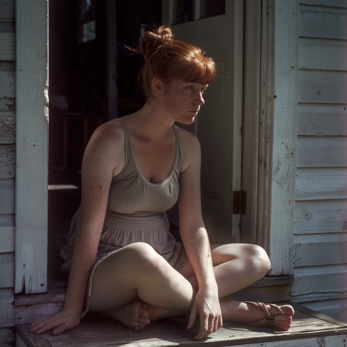 A Model in Red Dress at Colonial House