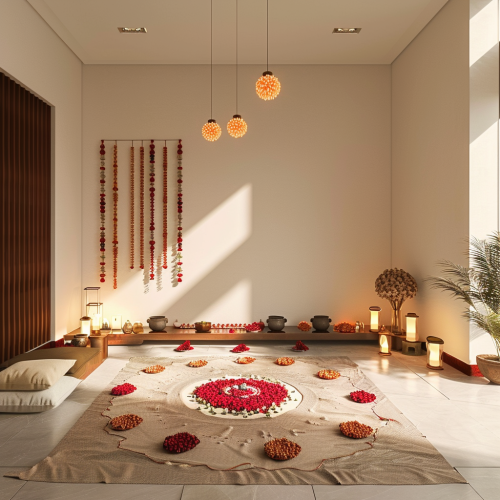 A Modern Home with Diwali Decorations and Lamps