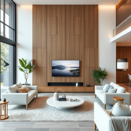 A Modern Living Room with Wall Panelling