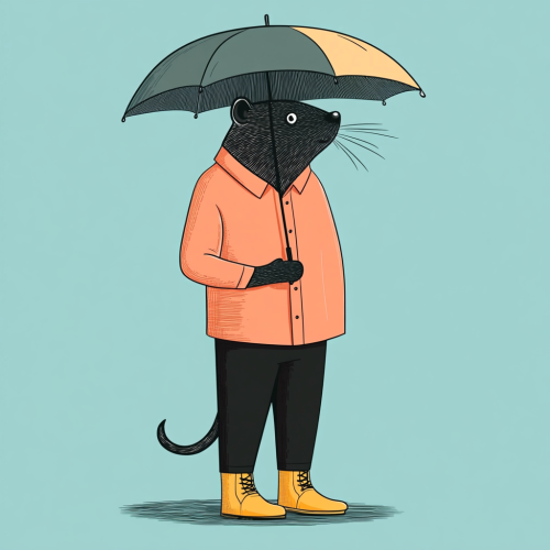 A Mole Character Under Umbrella - Flat Illustration