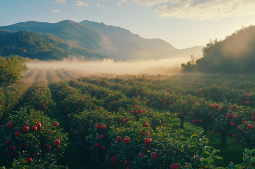 A Morning Drone View of Apple Orchard