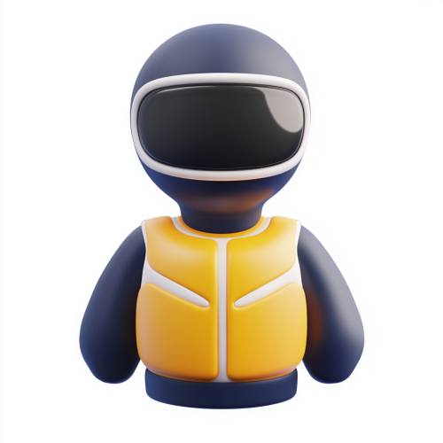 A Motorcyclist in Navy Blue on White Background