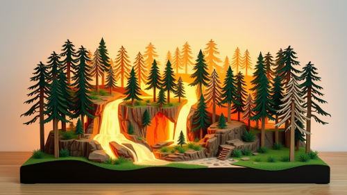 A Multilayer Wood Diorama of a Green Forest