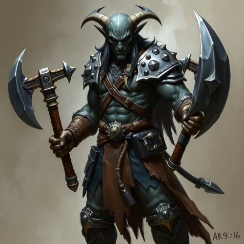 A Muscular Drow Fighter with Dual Battleaxes