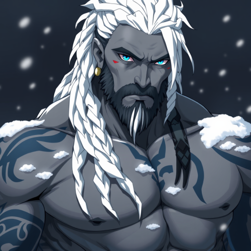 A Muscular Goliath with Tribal Tattoos in Snow