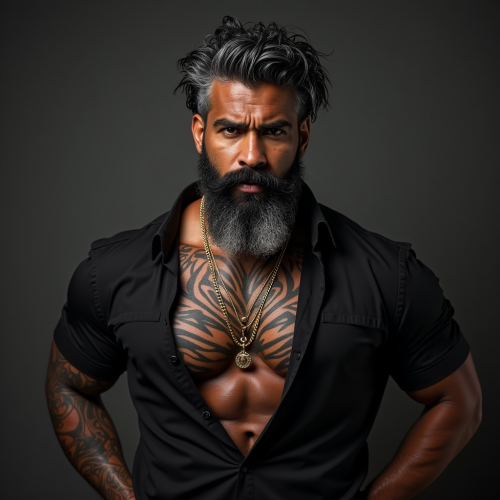 A Muscular Man with Grey Beard and Gold Chain