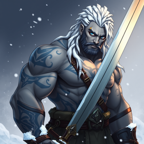 A Muscular Nordic Anime Goliath in Snow