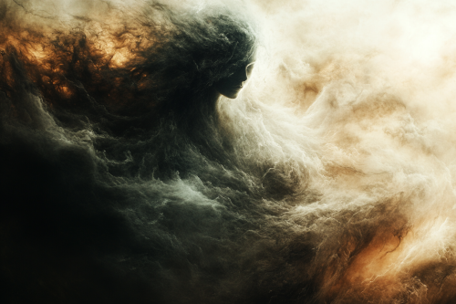 A Mysterious Woman in Heavenly Light overlooking landscape