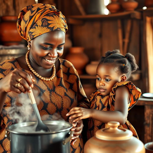 A Nigerian Mother-Daughter Cooking Lesson in Traditional Kitchen