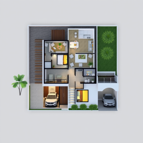 A North-Facing 2 BHK Plan with Indoor Stairs