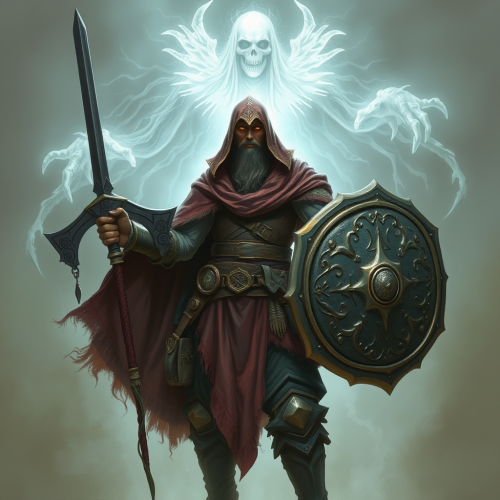 A Paladin with Sword, Shield, and Ghostly Guardian