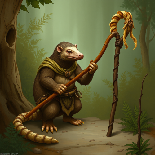 A Pangolin Druid with a Dora Straw Staff
