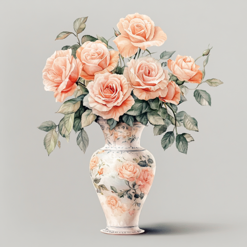 A Pastel Pink Bouquet in Porcelain Vase Painting
