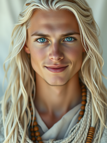 A Peaceful, Ethereal Young Man with Platinum Hair