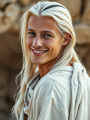 A Peaceful Tribal Man with Piercing Blue Eyes